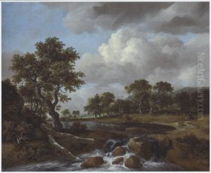 A Wooded River Landscape With A Shepherd by Jacob Van Ruisdael