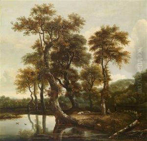Waldlandschaft Mit Einem Hirtenpaar