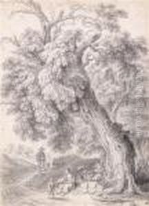 Wanderer Bei Derrast Unter Einem Baum by Jacob Van Ruisdael