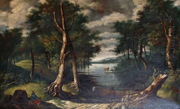 Figures In A Wooded Landscape - view 1