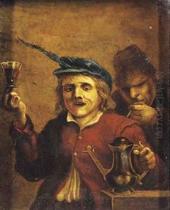 Peasants drinking and smoking in an interior
