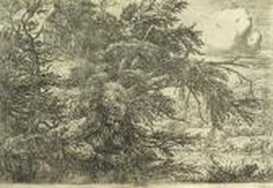 Cottage At The Top Of A Hill by Jacob Van Ruisdael