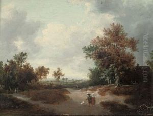 A Wooded Landscape With A Peasant Couple On A Track by Jacob Van Ruisdael