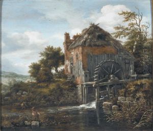 A Figure Before A Watermill. by Jacob Van Ruisdael