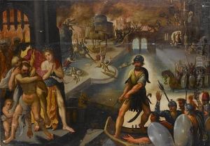 Aeneas And Anchises Fleeing The Burning City Of Troy by Jacob Van Ruisdael