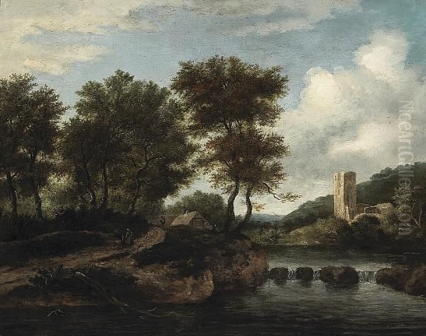 A River Landscape With Figures On A Path - view 1