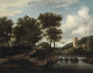 A River Landscape With Figures On A Path by Jacob Van Ruisdael