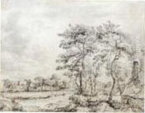 Recto : Wooded Landscape With Cottages Verso : Partial Counterproof Of Another Landscape - view 1