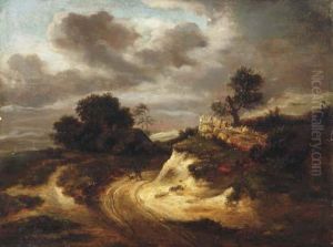 A Traveller And Dog On A Path In A Stormy Landscape