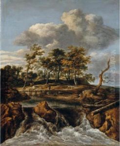 Landscape With A Waterfall, A Footbridge And Trees At The Margin Of A Wood Beyond by Jacob Van Ruisdael