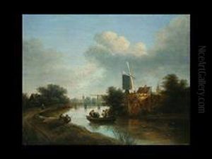 Landschaftliche Wiedergabe Im
Spatlicht Auf Dem Bogig In Die Tiefeverlaufenden Kanal Ein Fischerboot
Mit Zwei Fischern by Jacob Van Ruisdael