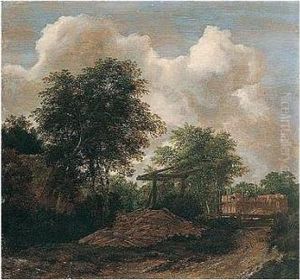 Wooded Landscape With Figures Building A House by Jacob Van Ruisdael