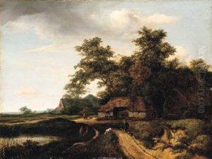 A Wooded Landscape With A Traveler Resting On A Path by Jacob Van Ruisdael