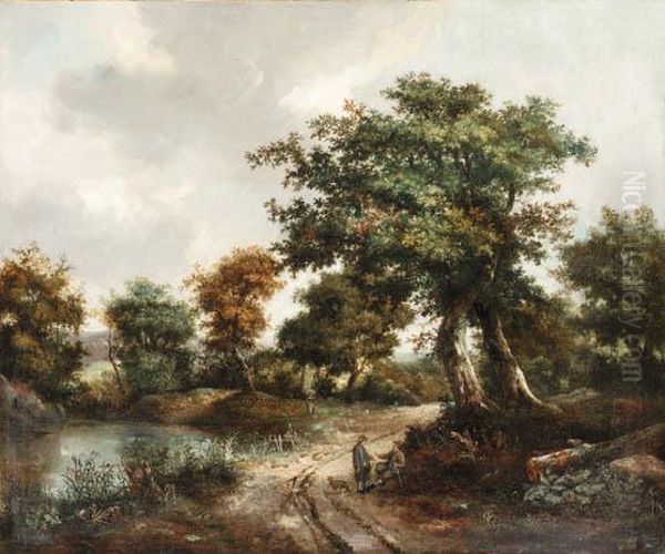 A Wooded River Landscape With Travellers Resting - view 1