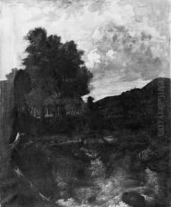 A Waterfall In A Wooded Landscape, A Shepherd With Flock On Abridge Beyond by Jacob Van Ruisdael