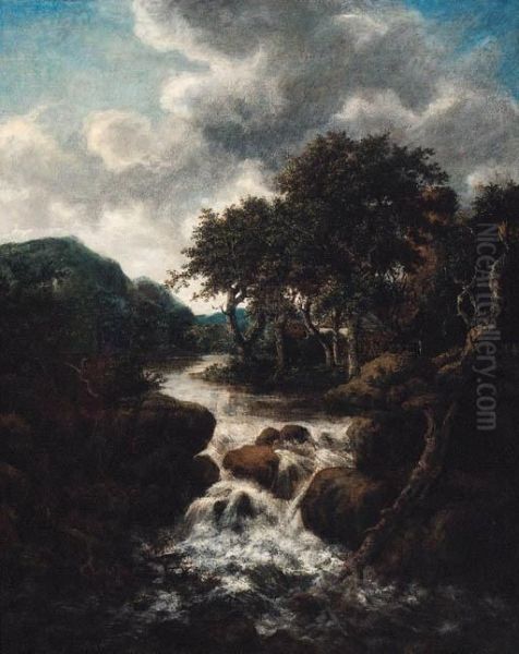 A Scandinavian Landscape With A Waterfall - view 1