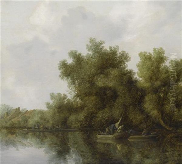 River Landscape Withfishermen - view 1