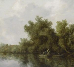 River Landscape Withfishermen River Landscape Withfishermen