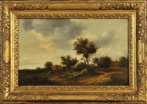 Two Peasants On A Country Track Near Cottages by Salomon van Ruysdael