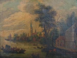Figures And Boats At A Village Waterfront