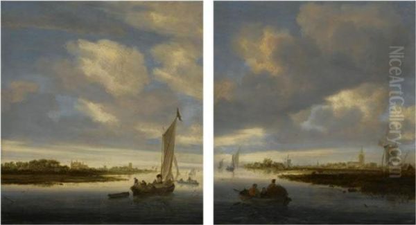 A River Landscape With A Sailing
 Boat Heading Seaward, A Large Church On The Bank To Its Left - view 1