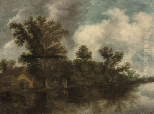 A Wooded River Landscape With A Cottage On The Bank by Salomon van Ruysdael