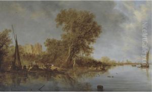 River Landscape With Fishermen Casting Their Nets