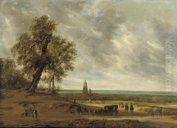 A Panoramic Landscape With Travellers On A Path, The City Of Amersfoort Beyond - view 1