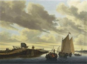 Shipping On An Inland Canal, With A Barge Being Pulled By A Horse From The Towpath