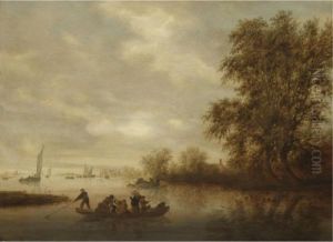 A River Landscape With A Ferry Boat by Salomon van Ruysdael
