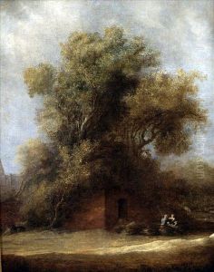 Figures Seated Near A Rustic Dwelling Beneath A Walnuttree