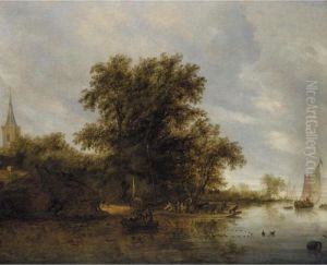 River Landscape With A Cattle Ferry River Landscape With A Cattle Ferry