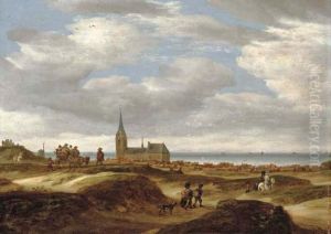 A View Of Scheveningen From The Dunes With Travellers On A Path, The Sea Beyond