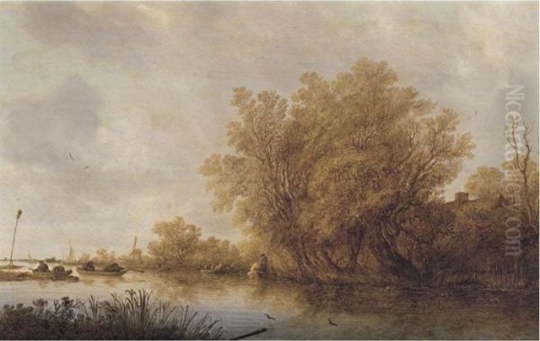 A River Landscape With Fishermen - view 1