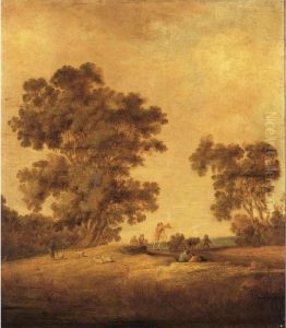 A Trumpeter And Two Horsemen
With A Horse-drawn Cart In A Landscape, A Shepherd With His Herd Near A
Group Of Trees On The Left by Salomon van Ruysdael