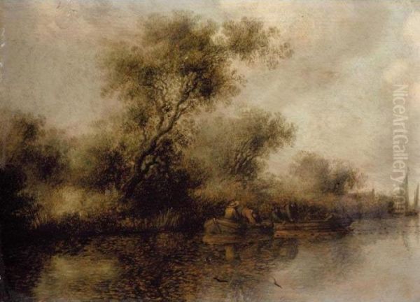 A River Landscape With Fishermen Bringing In Their Nets - view 1