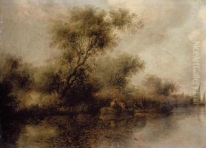 A River Landscape With Fishermen Bringing In Their Nets by Salomon van Ruysdael