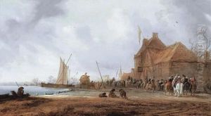 A Winter Landscape With Figures Playing 'drawing The Eel' Before Aninn