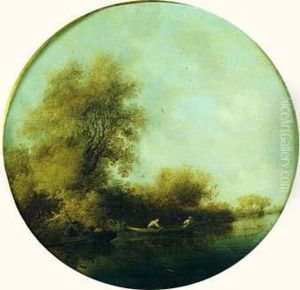 Pecheurs Remontant Leur Filet Dans Un Paysage Boise by Salomon van Ruysdael