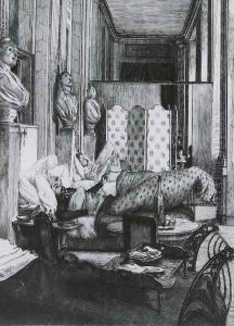 'Le Foyer de la Comedie Francaise pendant le Siege de Paris. (The Gallery of the Comedie Francaise during the Siege of Paris, 1870') (or Un Souvenir)