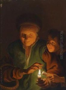 A Woman And A Boy With A Burningcandle