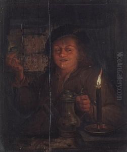A Young Man With A Tankard By Candlelight by Godfried Schalcken