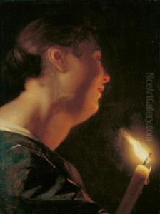 Junge Frau Mit Kerze by Godfried Schalcken
