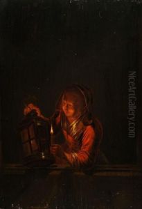 Madchen Mit Laterne by Godfried Schalcken
