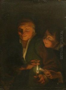 Gentleman And Child By Candle Light by Godfried Schalcken