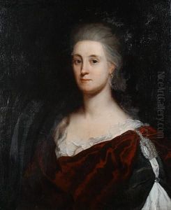 Portrait Of A Lady, Half-length,
 With A Red And Green Mantel, A White Chemise And A Pearl Clasp