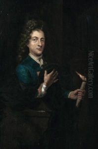 A Self-portrait Of The Artist Holding Acandlestick by Godfried Schalcken