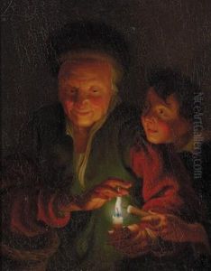 Alte Frau Und Ein Knabe Mit Brennender Kerze by Godfried Schalcken