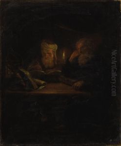 Two Scholars By Candlelight by Godfried Schalcken