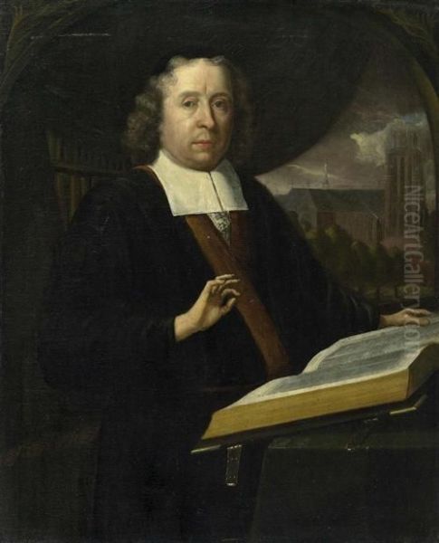 Portrait Eines Gelehrten Mit Buch, Im Hintergrund Die Groote Kerk Von Dordrecht. - view 1